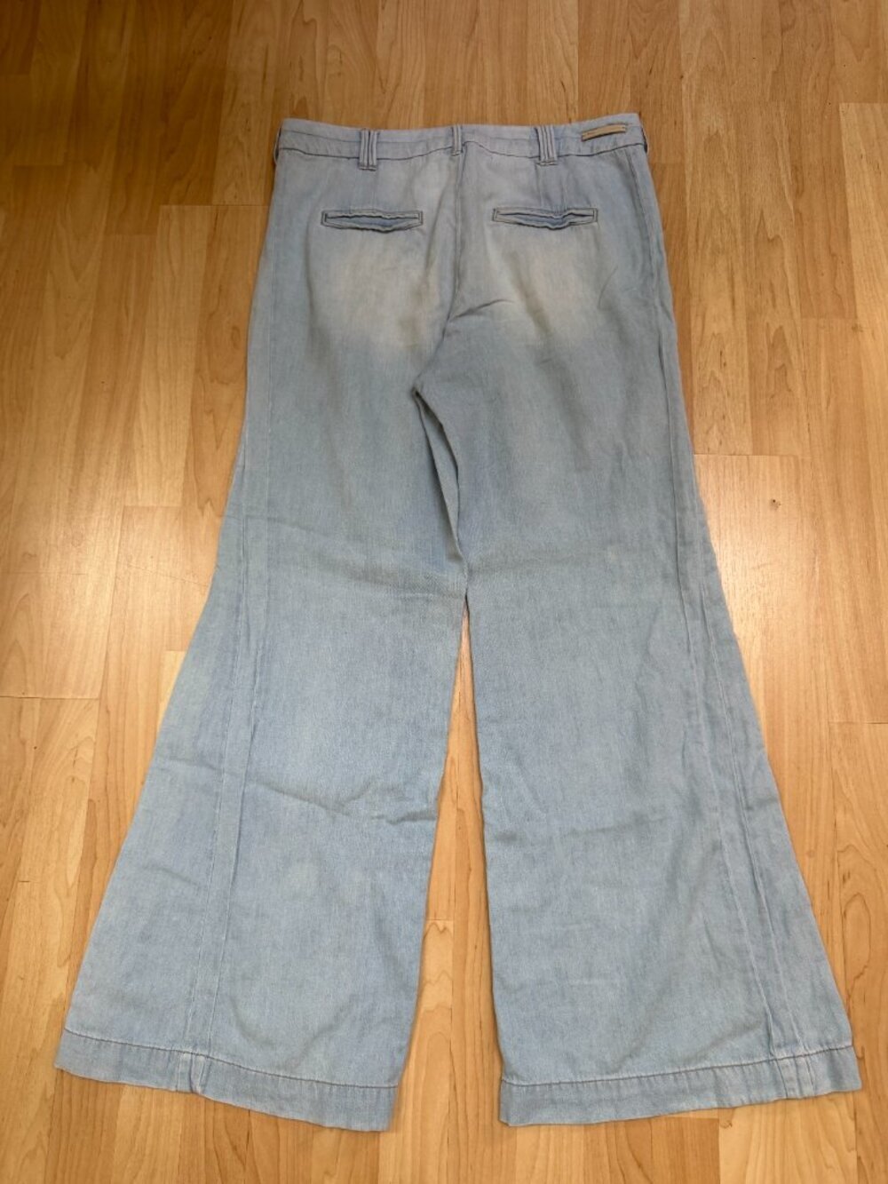 Pilcro Anthropologie Wide Leg Pants High Rise Blue Chambray Linen Blend Size 31 - Picture 3 of 6